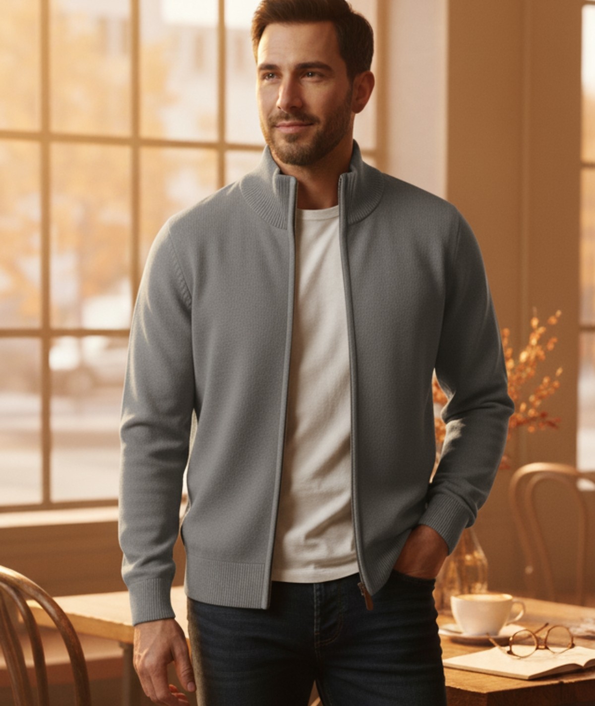 Gilet col cheminée Gris