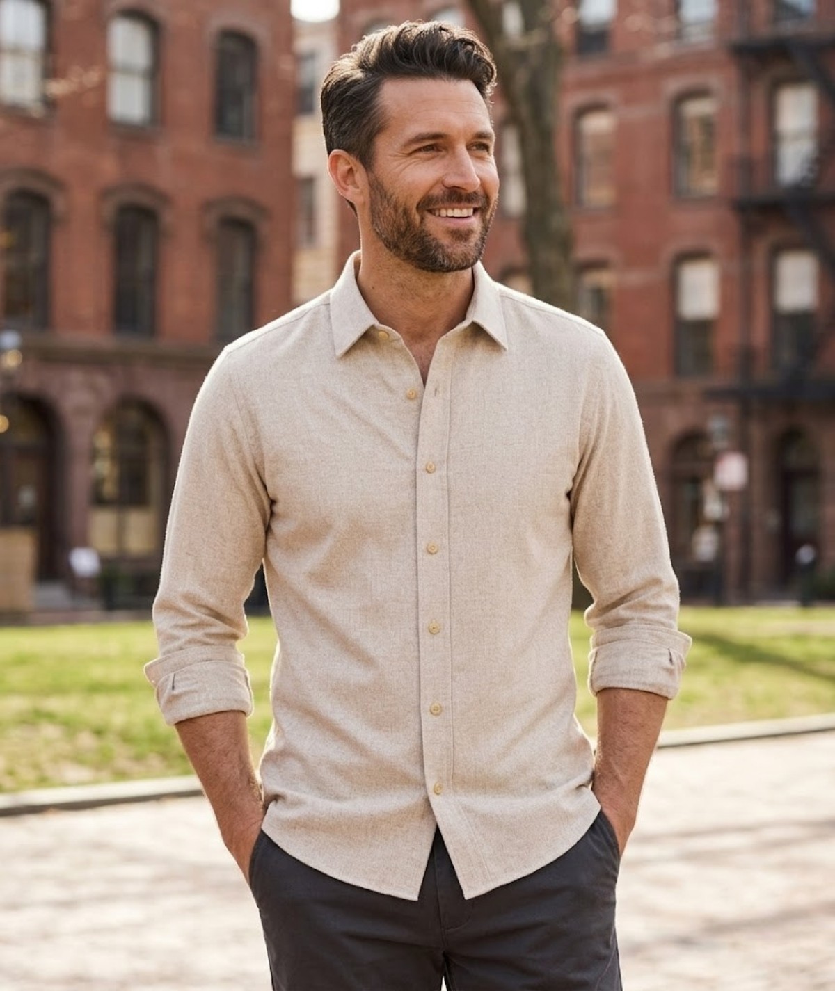 CHEMISE UNIE BEIGE ML
