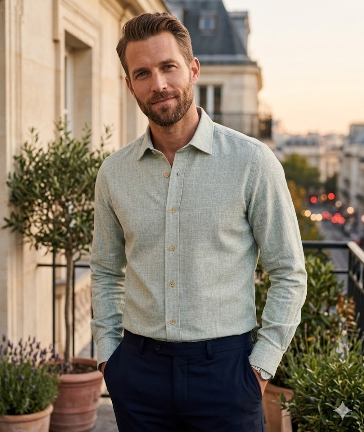 CHEMISE UNIE VERT ML