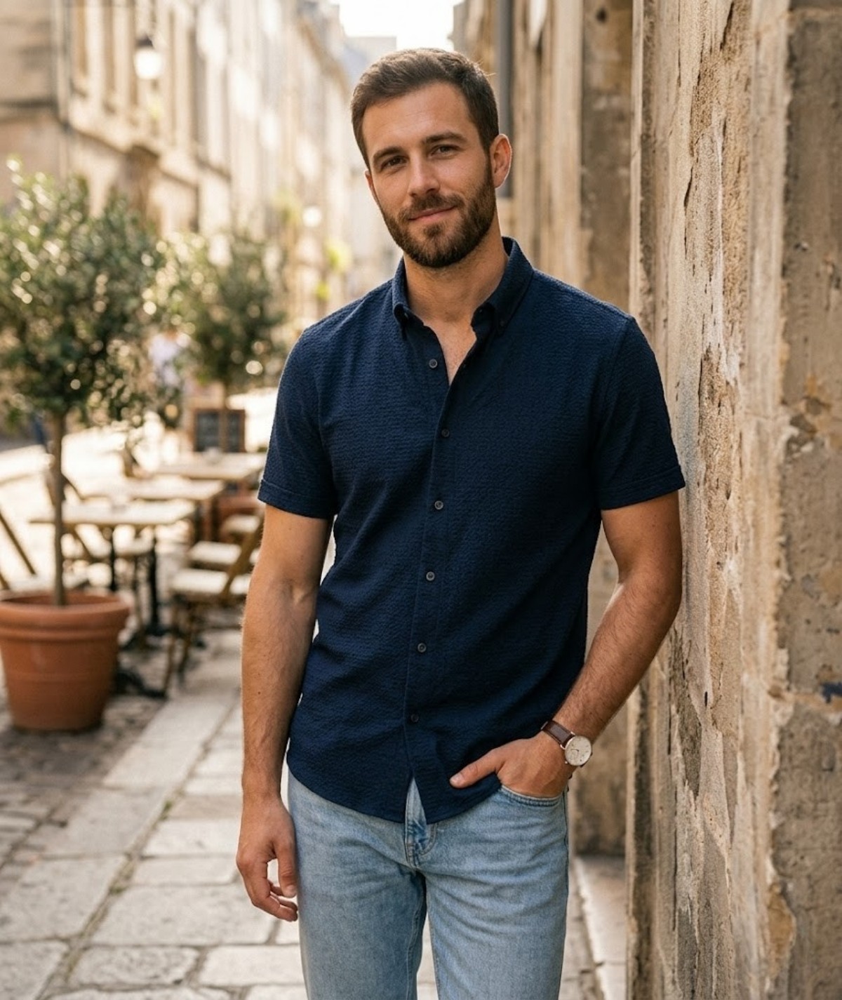 CHEMISE UNIE BLEU MARINE DM