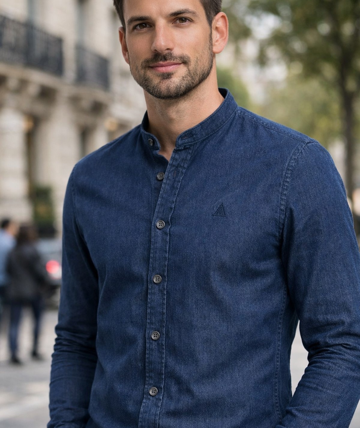 CHEMISE JEAN COL MAO STONE