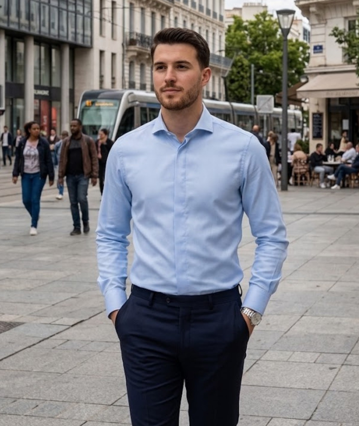 CHEMISE COL ITALIEN BLEU CIEL